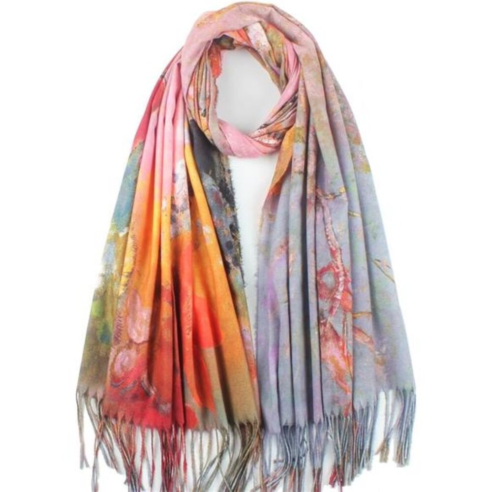 Cashmere Feel Winter Scarf Large Shawl Wrap Art Print Soft Warm Tassels
